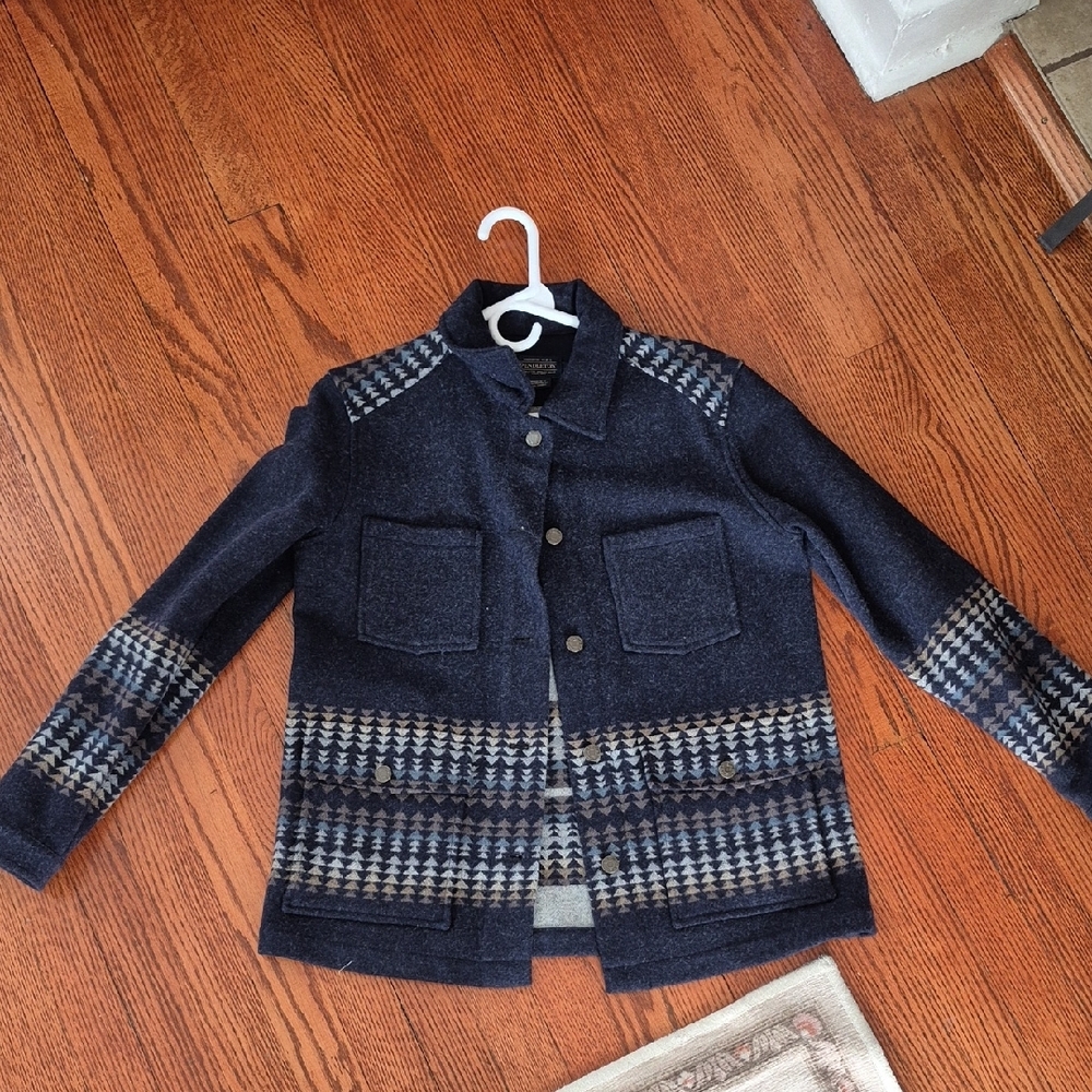 Pendleton Navy And Gray Patterned Wool Jacket - image 1
